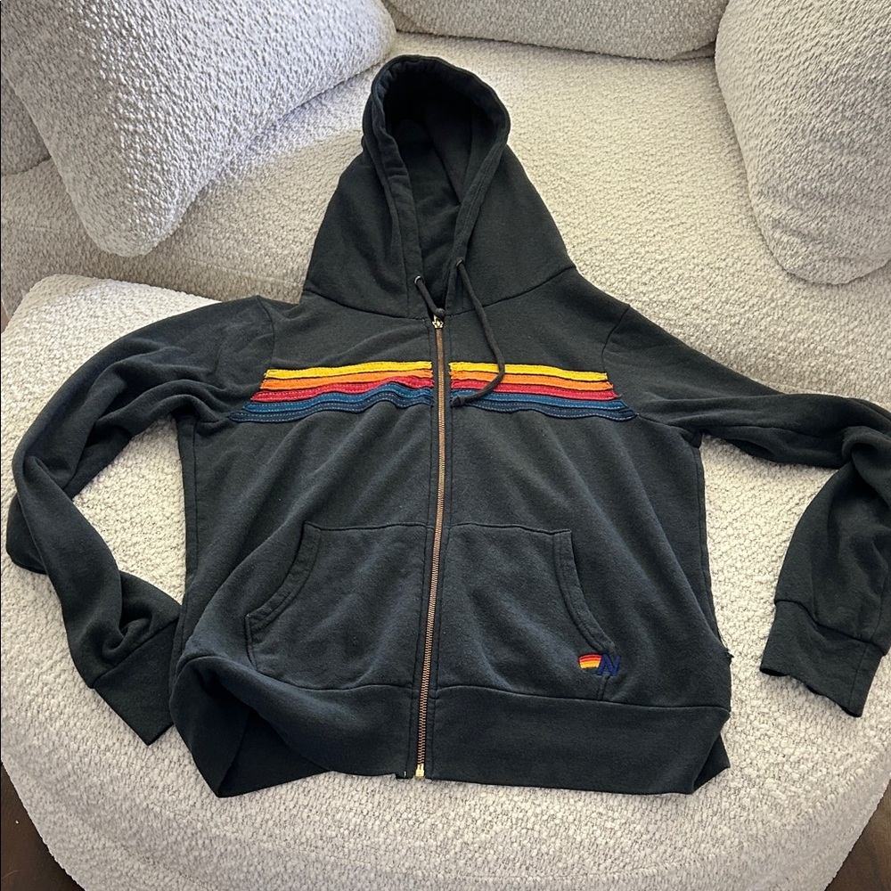 Aviator Nation Charcoal Jacket with Multicolor Stripes